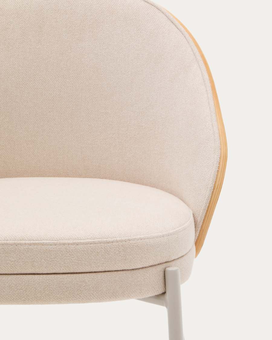 Eamy chair in beige chenille, in a natural finish ash veneer and beige metal