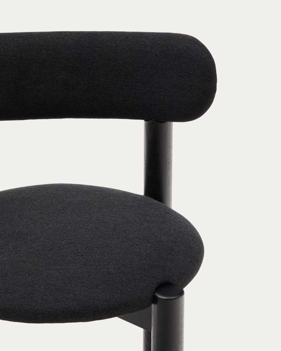 Nebai chair in black chenille with a solid oak wood structure and black finish FSC MIX Credit