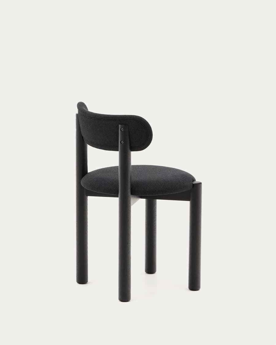 Nebai chair in black chenille with a solid oak wood structure and black finish FSC MIX Credit