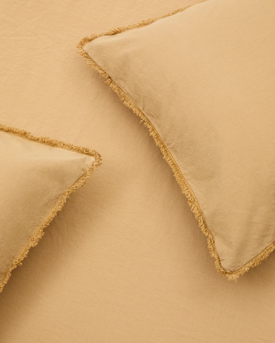 Set Sifinia copripiumino e federa 100% cotone percalle con frange mostarda letto 150 cm