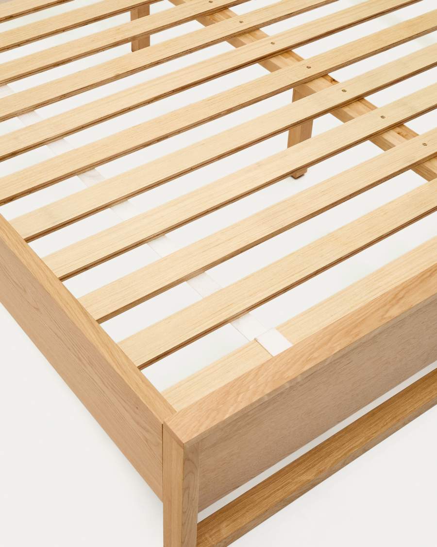 Alguema bed in oak veneer with natural finish for 160 x 200cm mattress