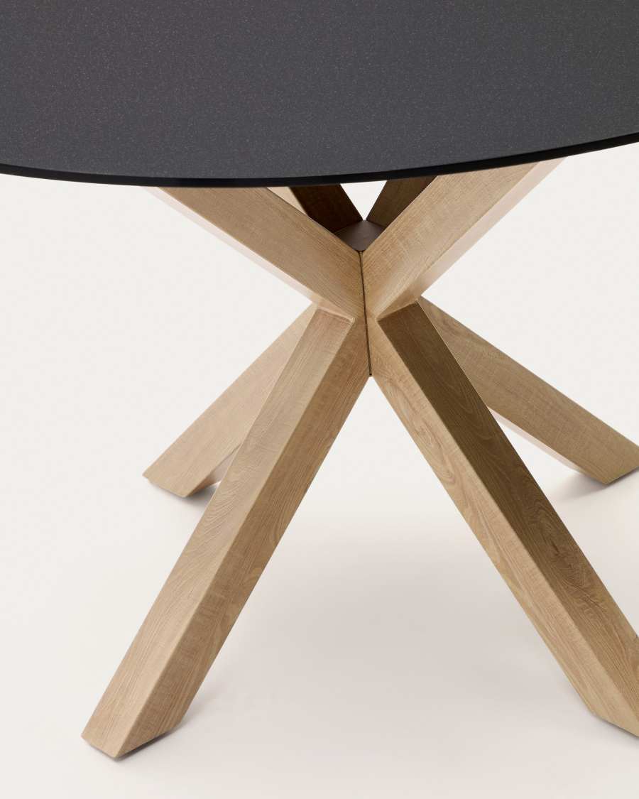 Argo round table in frosted black glass and wood effect steel legs, Ø 120 cm