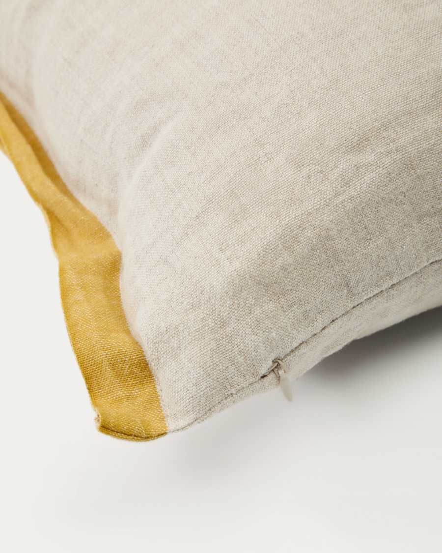 Suerta beige and mustard cushion cover, 100% linen, 50 x 50 cm