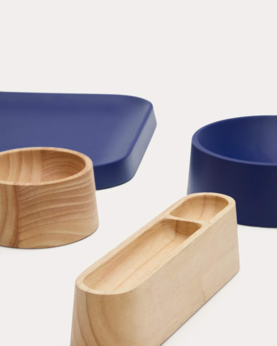 Set Bletz aus Vorspeisentellern aus Akazienholz mit natürlichem und blauem Finish FSC 100%