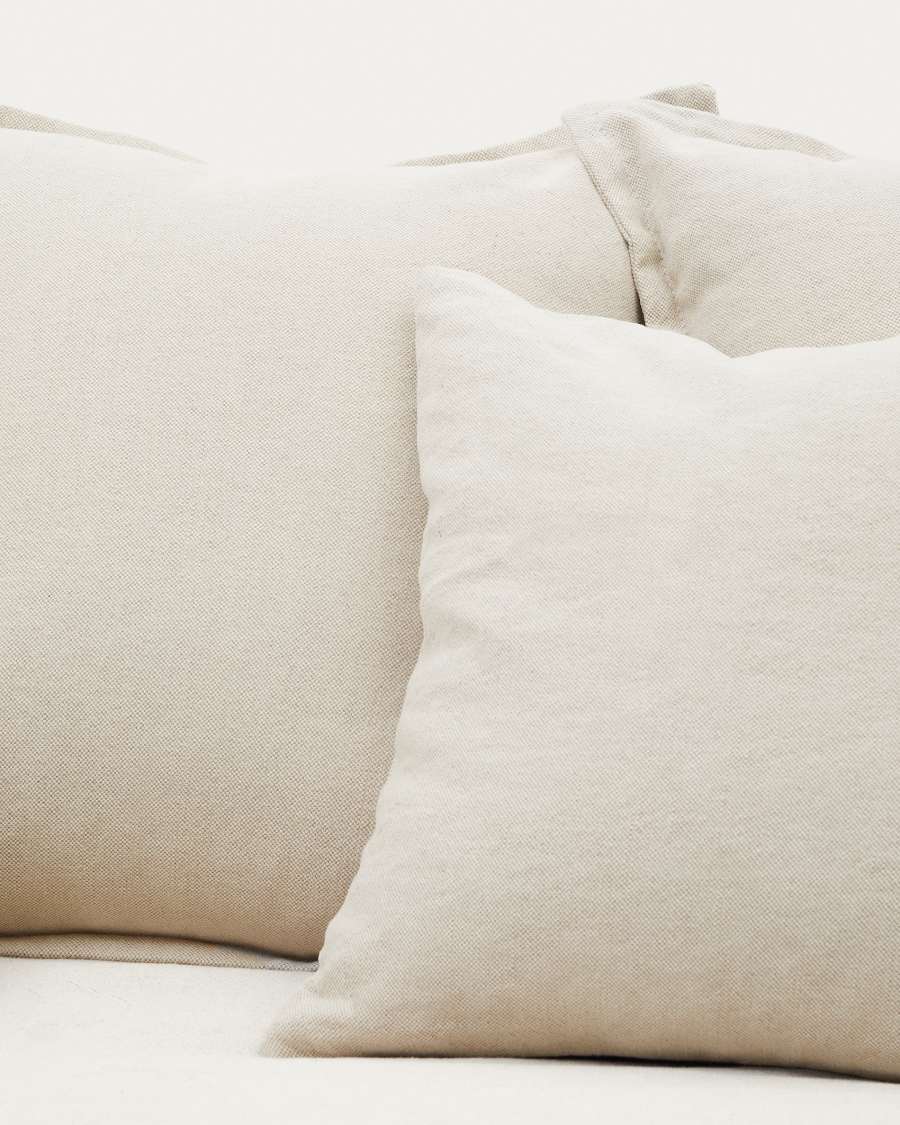 Zenira 3-seater sofa cover with cushions in beige cotton and linen 230cm