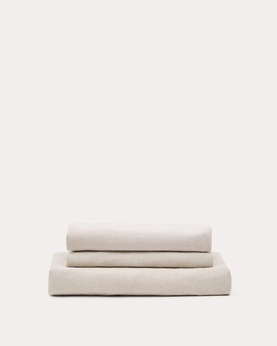 Zenira 3-seater sofa cover with cushions in beige cotton and linen 230cm