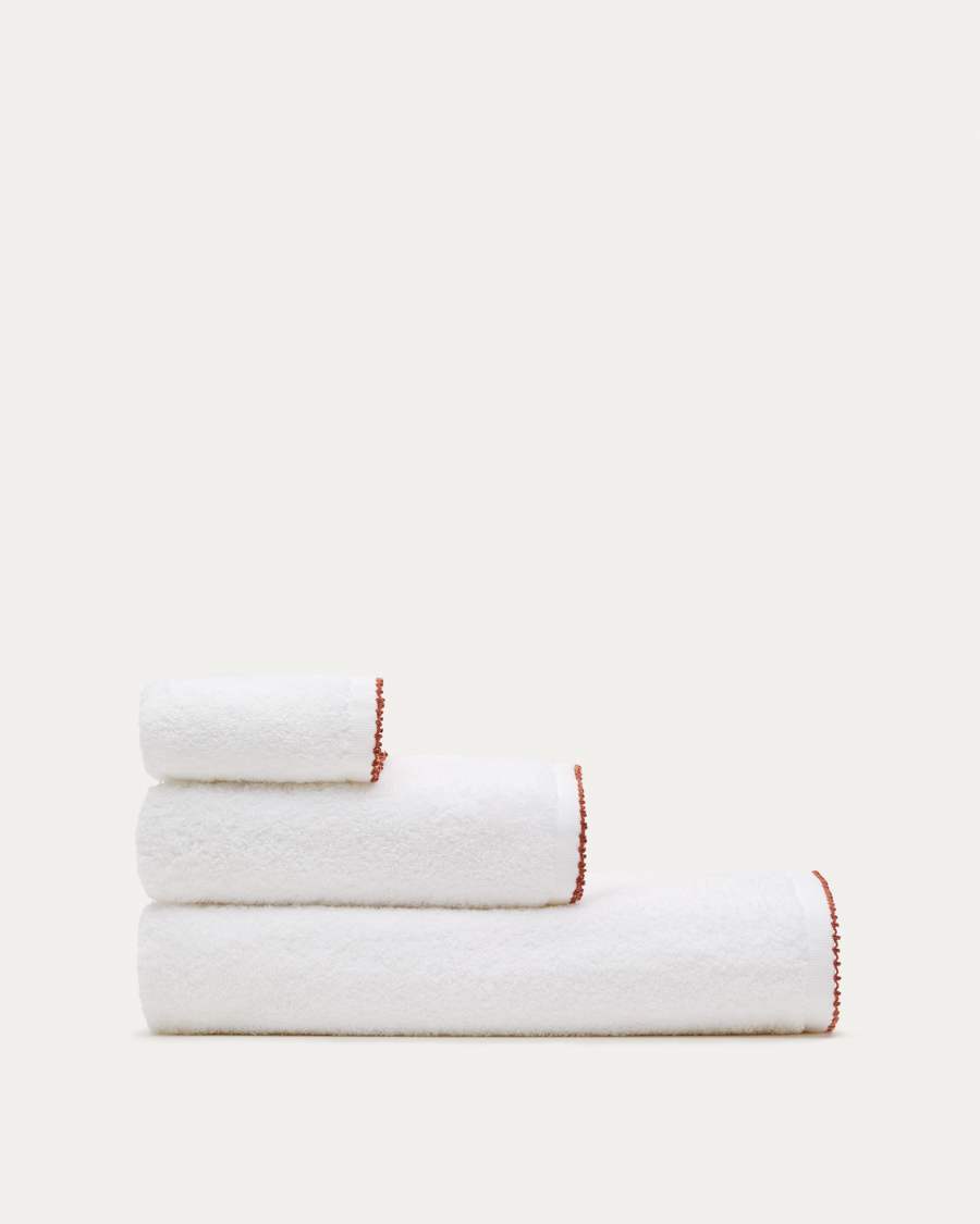 Sinami Badetuch 100 % Baumwolle weiß mit terrakottafarbenem Kontrastdetail 90 x 150 cm