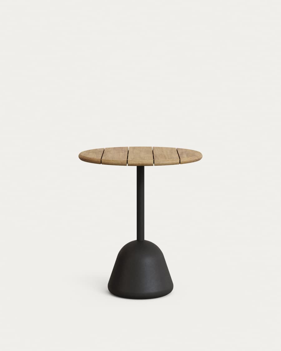 Saura table with acacia top, natural finish and black cement base Ø70x75 cm