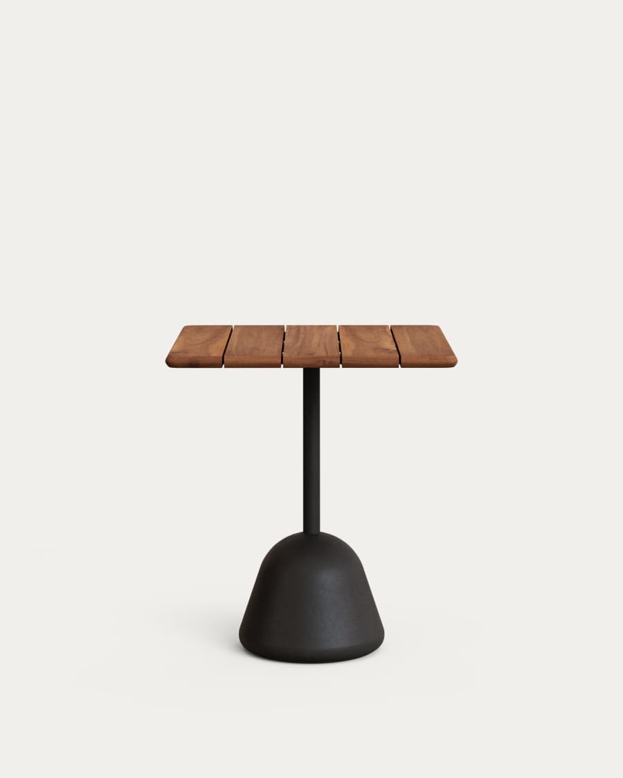 Saura table with acacia top, walnut finish and black cement base 70x70x75 cm