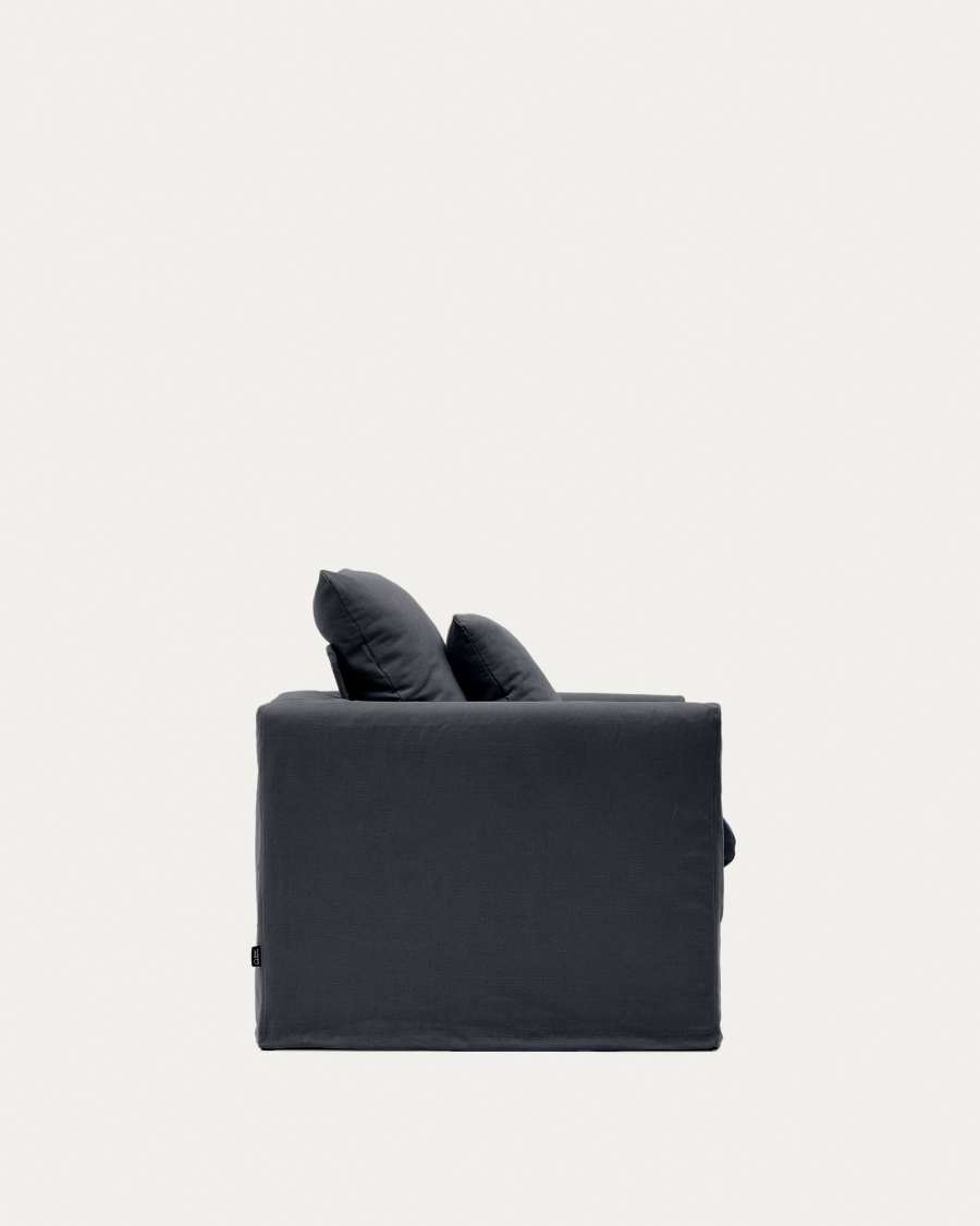 Nora armchair with removable cover with linen and cotton cushion in anthracite grey 92cm