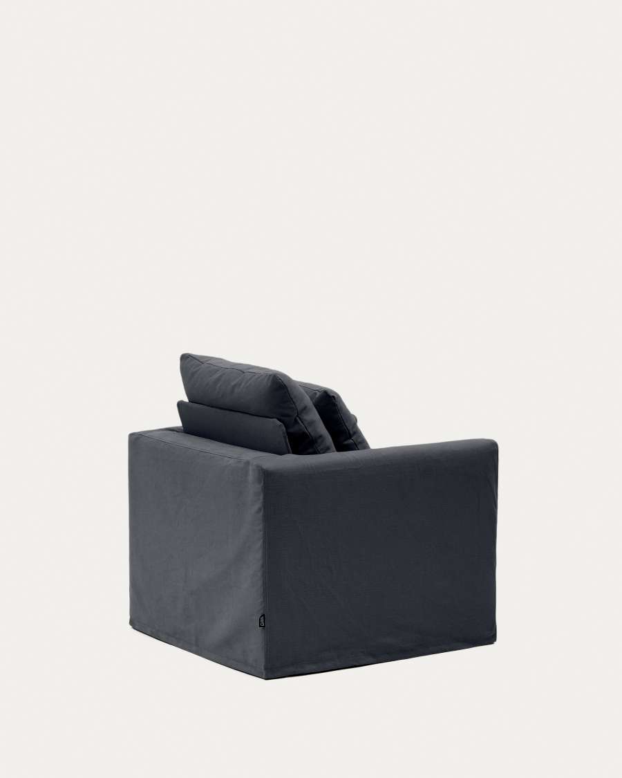 Nora armchair with removable cover with linen and cotton cushion in anthracite grey 92cm