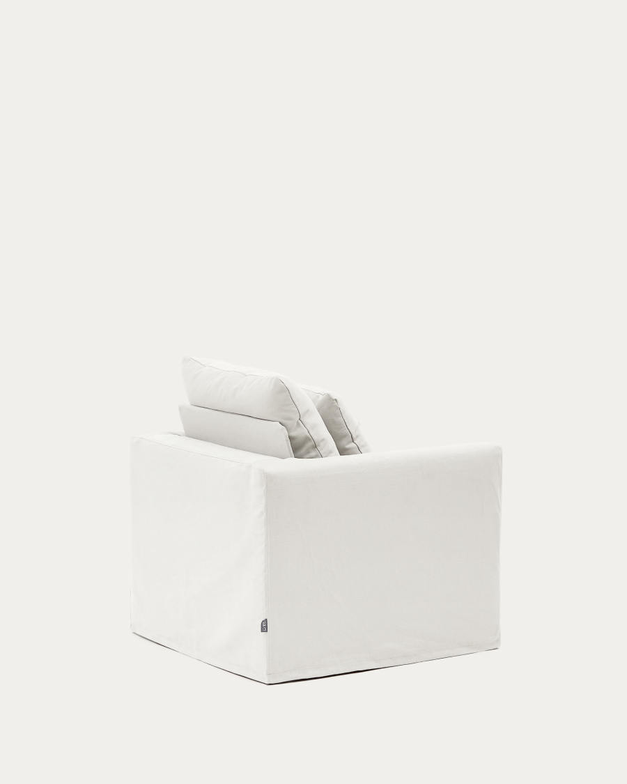Nora armchair with removable cover with linen and cotton cushion in ecru 92cm
