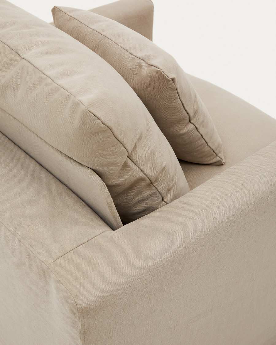 Nora armchair with removable cover with linen and cotton cushion in taupe 92cm