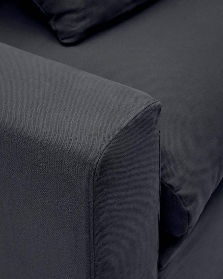 Nora 3-seater sofa with removable cover with linen and cotton cushions in anthracite grey 240cm