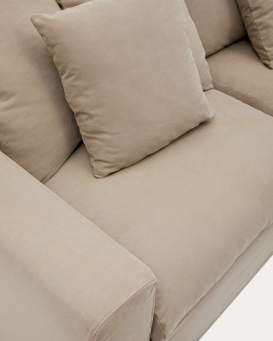 Nora 3-seater sofa with removable cover with linen and cotton cushions in taupe 240cm