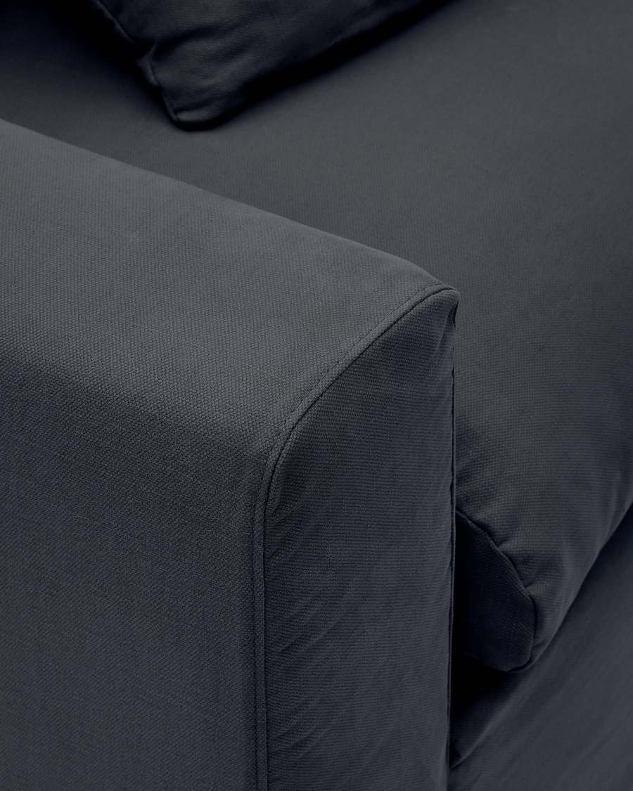 Nora 4-seater sofa with removable cover with linen and cotton cushions in anthracite grey 340cm