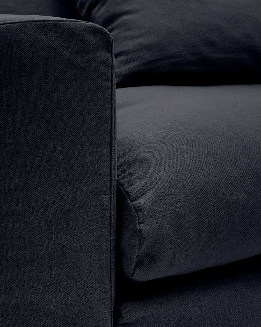 Nora 4-seater sofa with removable cover with linen and cotton cushions in anthracite grey 340cm