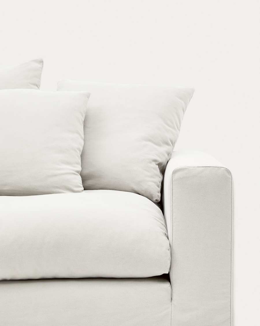 Nora 4-seater sofa with removable cover with linen and cotton cushions in ecru 340cm