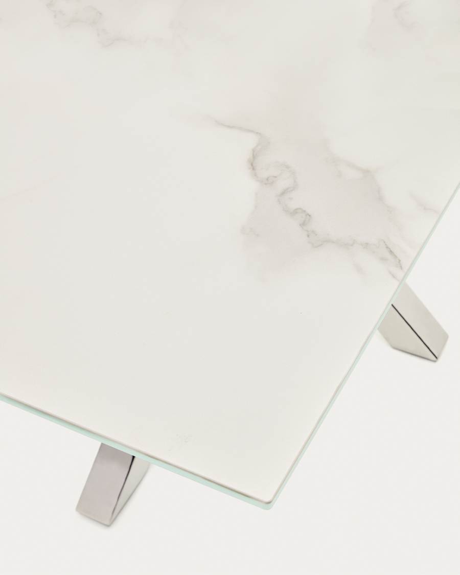 Argo table in white Kalos porcelain and stainless steel legs, 160 x 90 cm