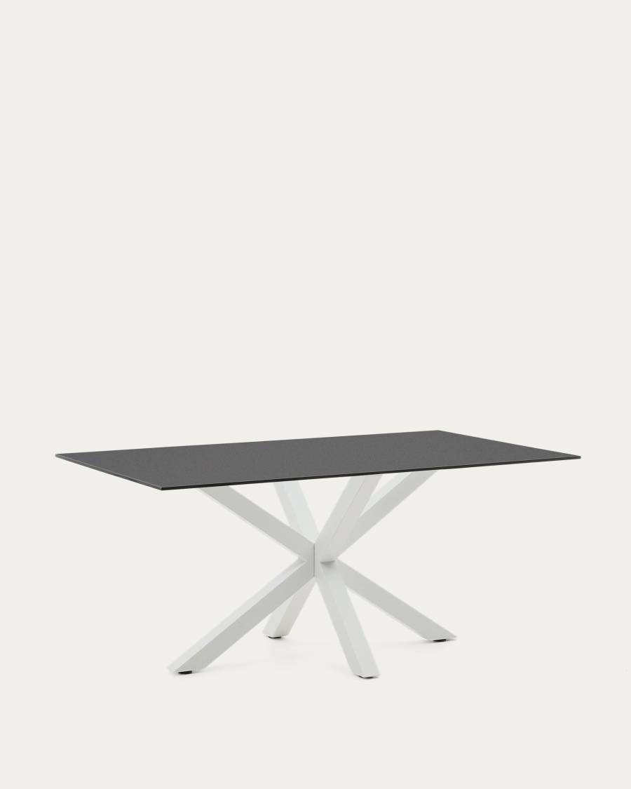 Argo table in frosted black glass and steel legs with black finish 160 x 90 cm