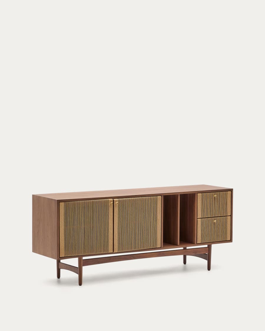 Elan sideboard 2 doors and 2 drawers veneer and solid walnut and cord 180x73cm FSC Mix Credit
