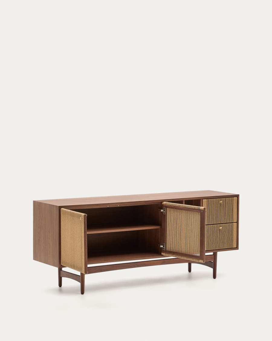 Elan sideboard 2 doors and 2 drawers veneer and solid walnut and cord 180x73cm FSC Mix Credit