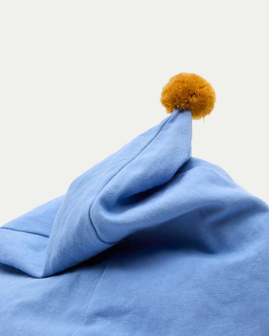 Olvi blue, cotton pouffe with mustard-coloured tassel, Ø 60 cm
