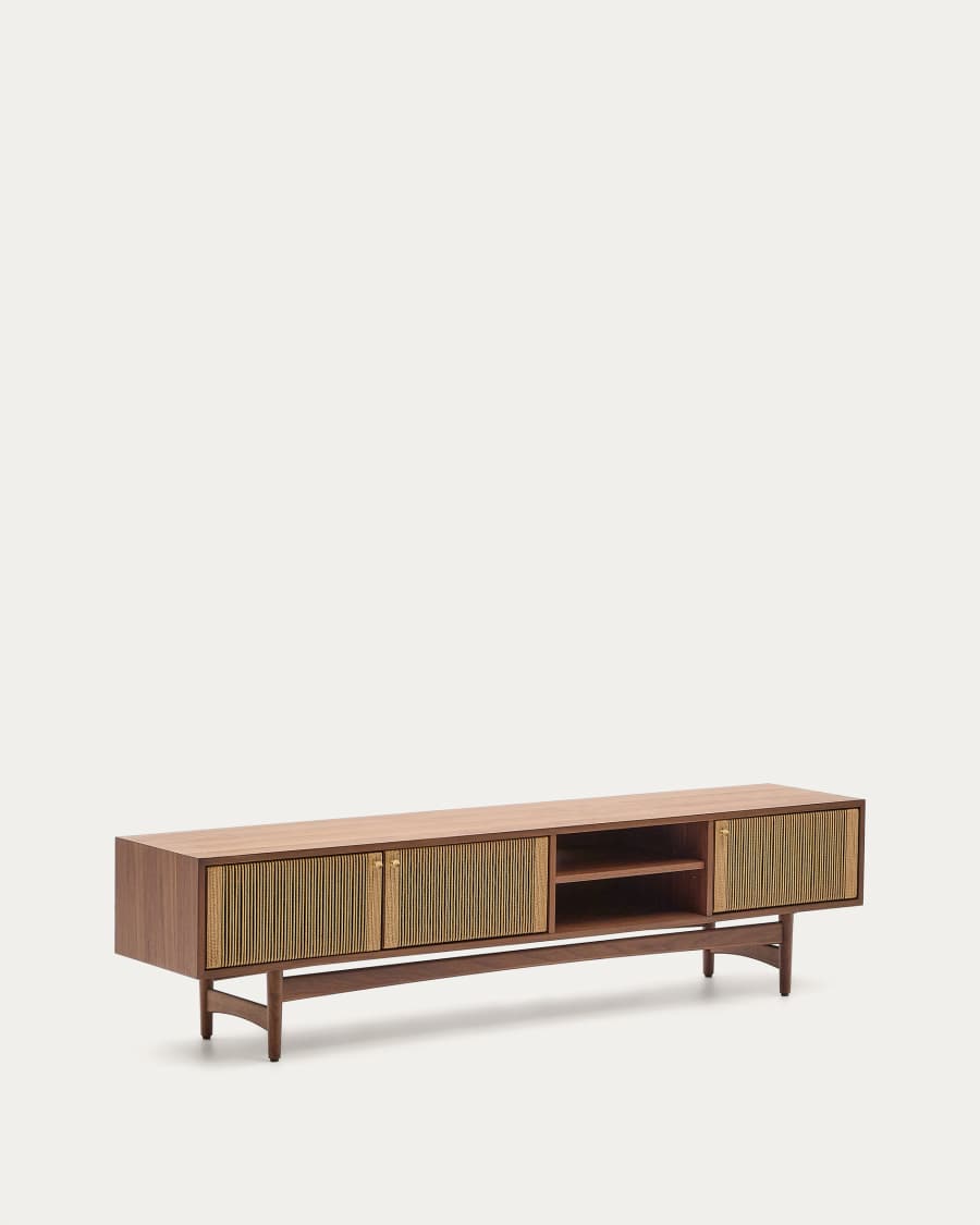Elan TV cabinet 3 doors veneer and solid walnut and cord 200 x 50 cm FSC Mix Credit