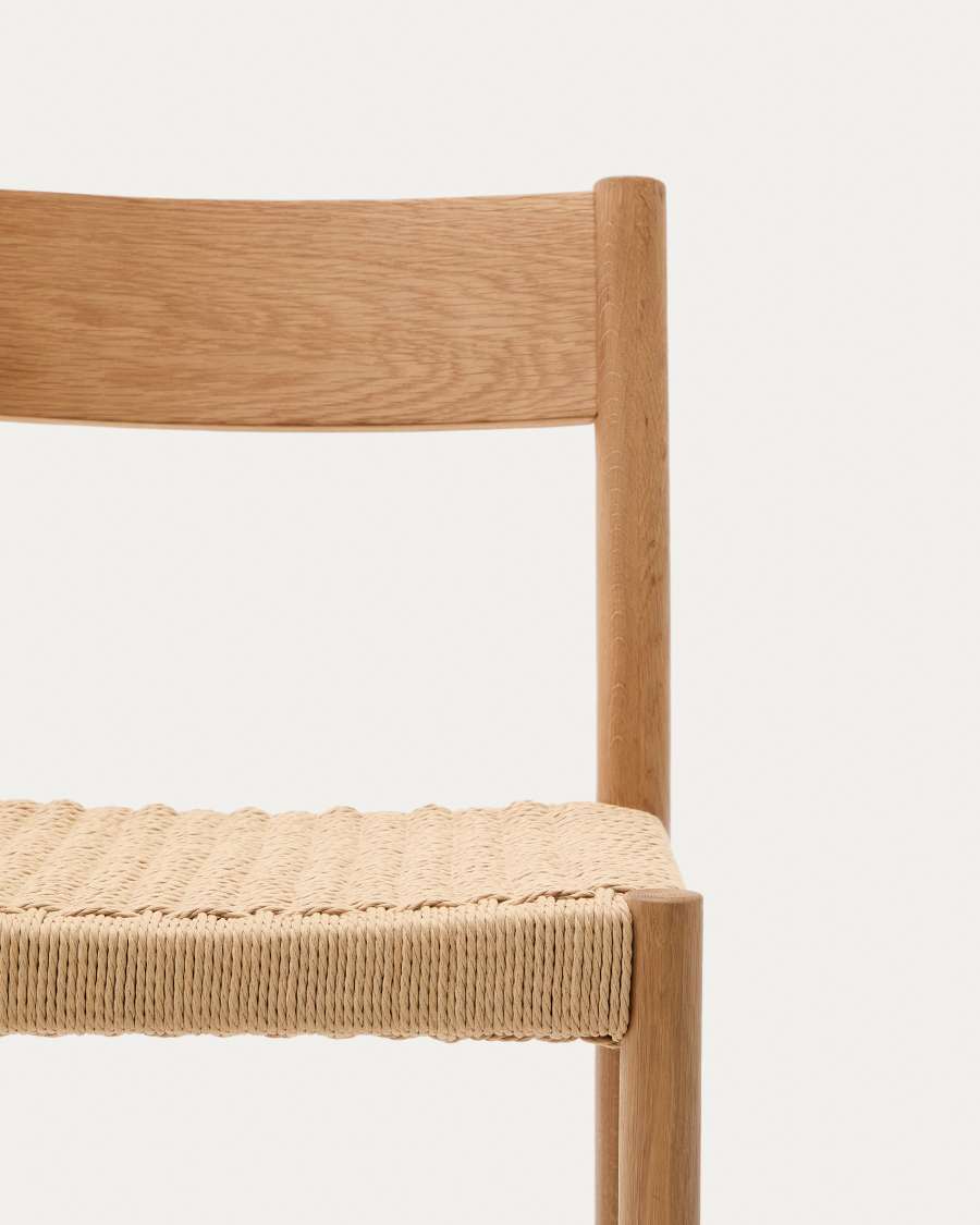 Yalia stool with a backrest in solid oak wood in a natural finish,and rope cord seat, 65 cm FSC 100%