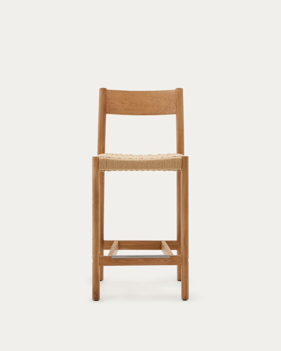 Yalia stool with a backrest in solid oak wood in a natural finish,and rope cord seat, 65 cm FSC 100%