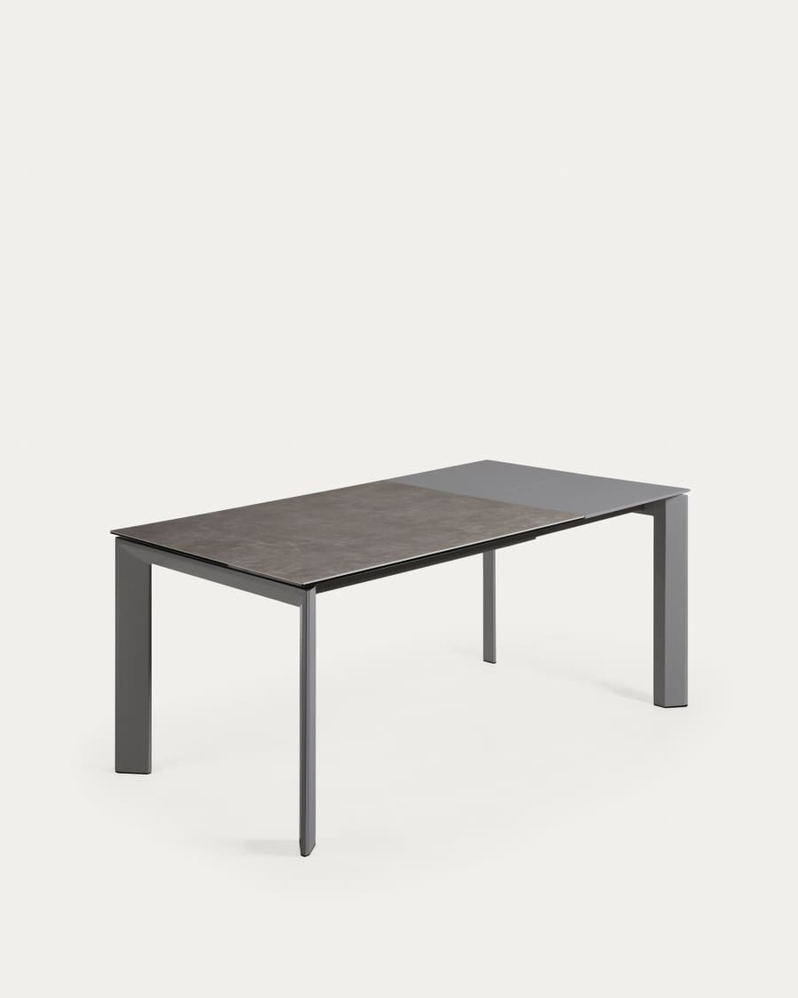 Axis extendable ceramic table in Vulcano Ceniza finish, anthracite steel legs 120 (180)cm