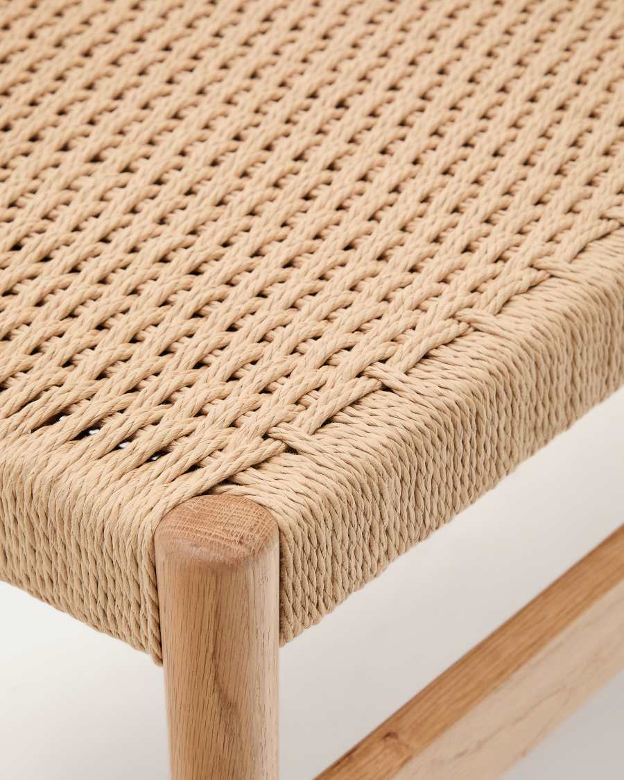 Zaide bench made of solid oak wood in a natural finish and rope cord seat, 120 cm, FSC 100%