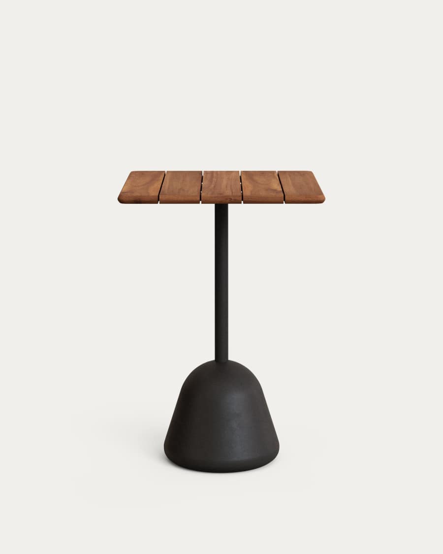 Saura high bar table with acacia top in walnut finish and black cement base 70x70x99 cm