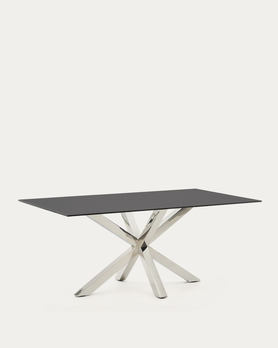 Argo table in frosted black glass and stainless steel legs 180 x 100 cm