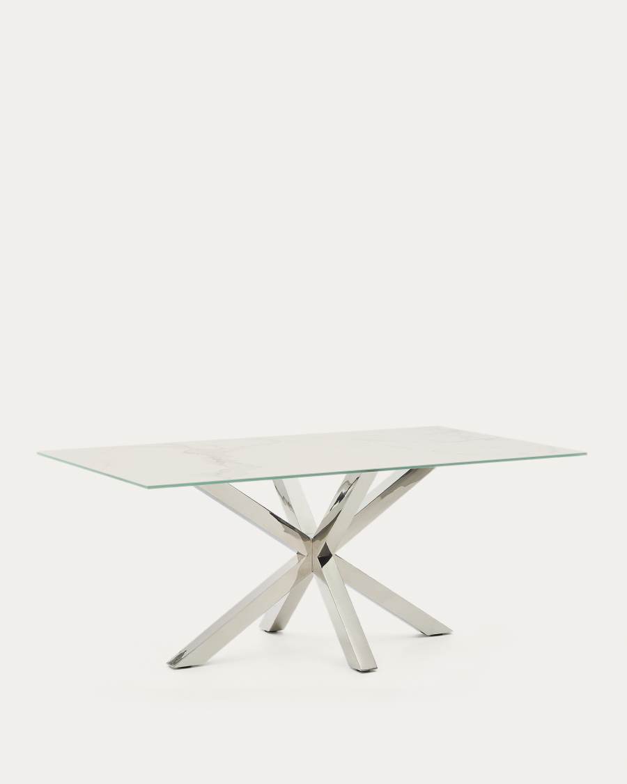 Table Argo en grès cérame Kalos finition blanche et pieds en acier inoxydable 180 x 100 cm