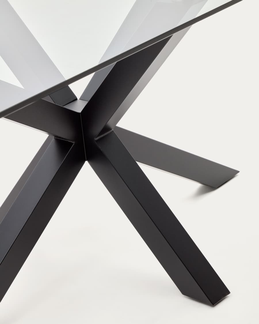 Argo glass table with steel legs with black finish 180 x 100 cm