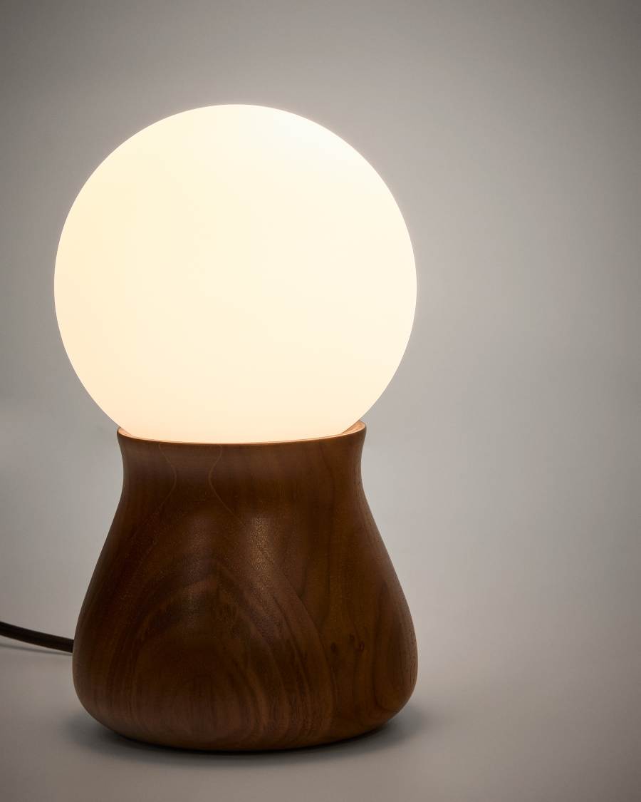 Lampe de table Okeni en bois de noyer et verre