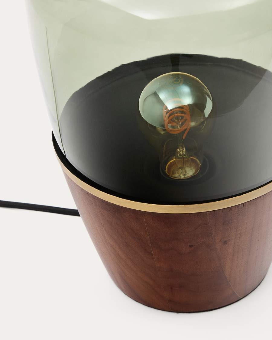 Silex table lamp made of walnut veneer and green glass