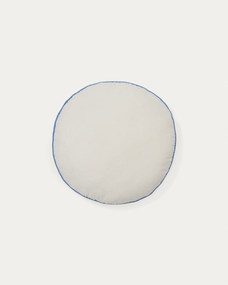 Saya white and blue, round cotton cushion, Ø 40 cm