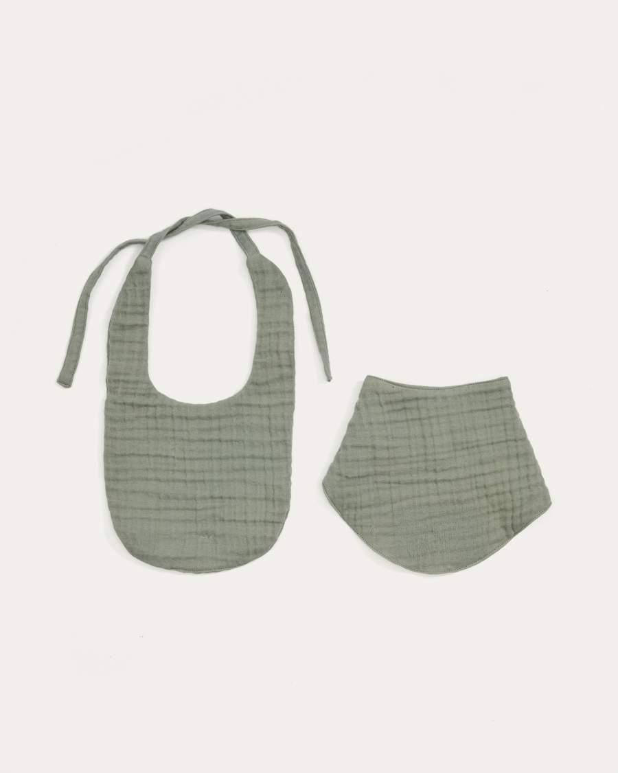 Prune green bib and bandana set made of 100% cotton