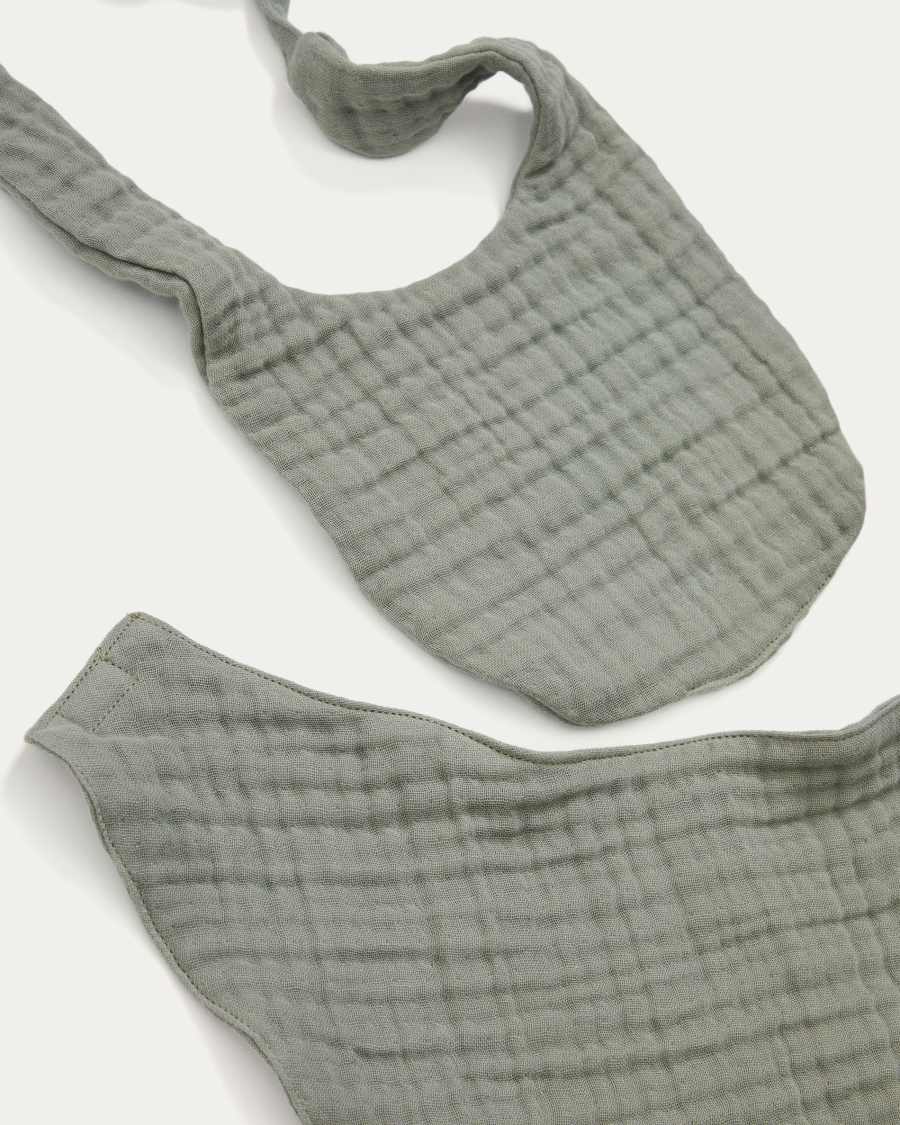 Prune green bib and bandana set made of 100% cotton