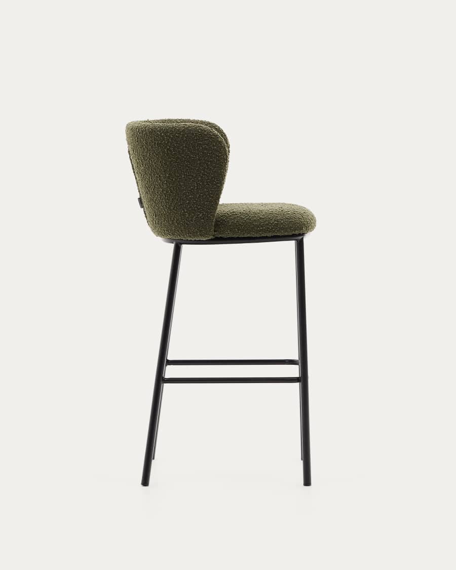 Ciselia stool in green bouclé and black steel, height 75 cm, FSC Mix Credit