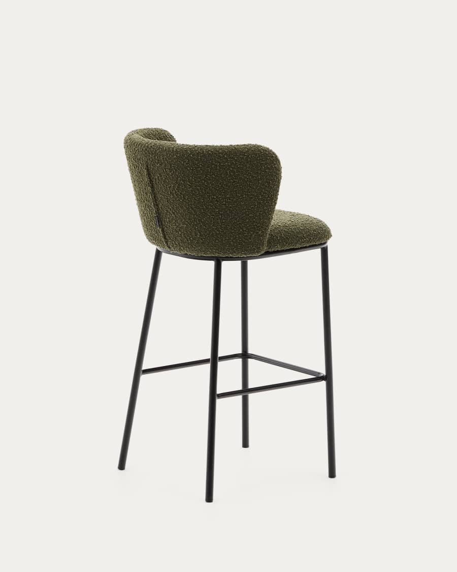 Ciselia stool in green bouclé and black steel, height 75 cm, FSC Mix Credit