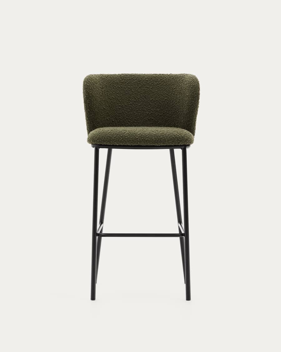 Ciselia stool in green bouclé and black steel, height 75 cm, FSC Mix Credit
