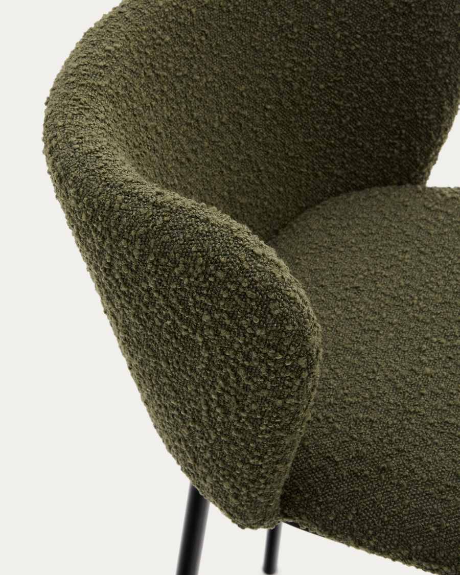 Ciselia stool in green bouclé and black steel, height 75 cm, FSC Mix Credit