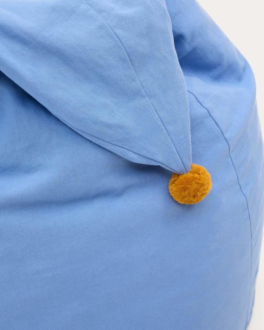 Bezug Sitzsack Olvi aus Baumwolle blau mit senffarbener Quaste Ø 60 cm