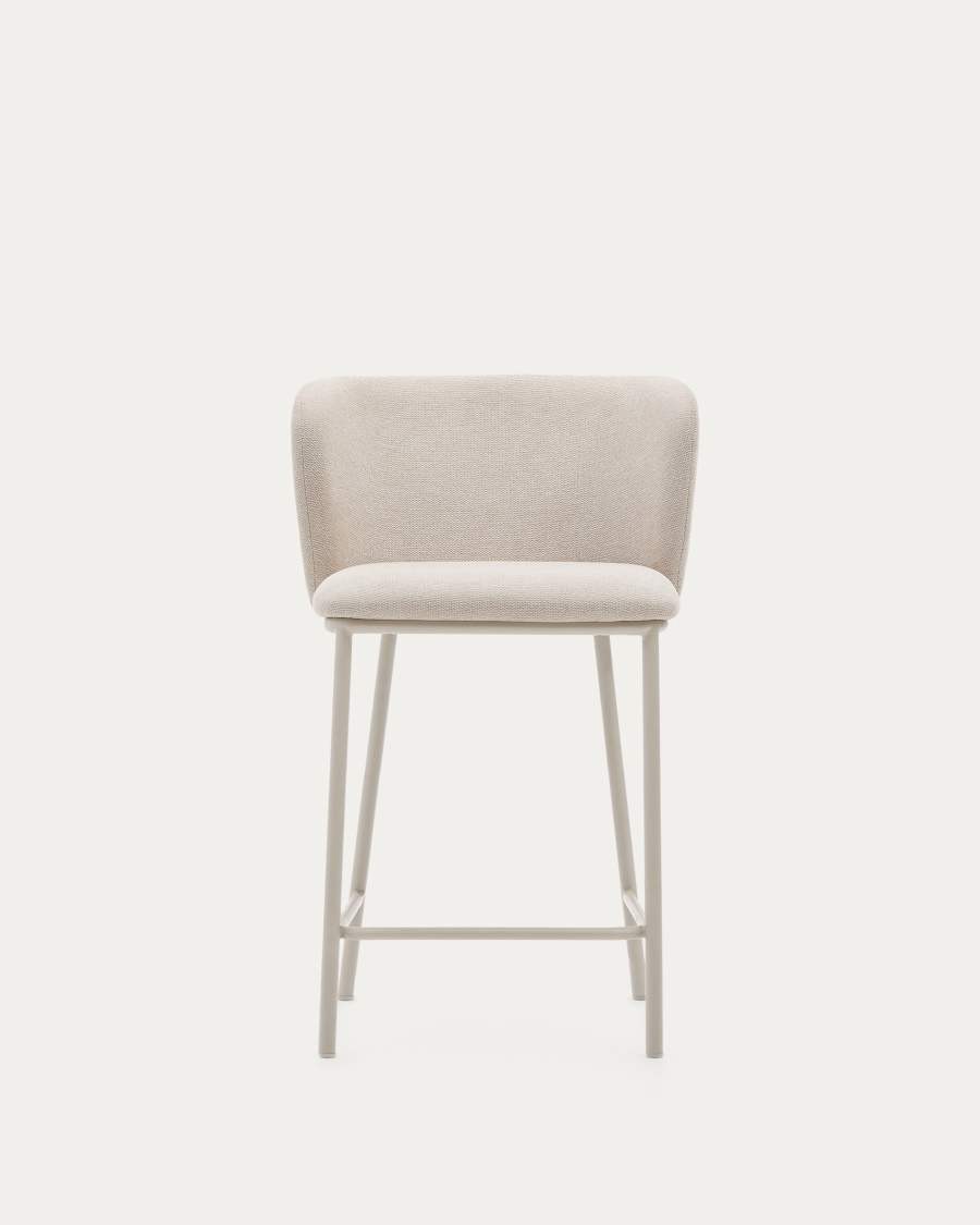 Ciselia stool in beige chenille and beige steel, height 65 cm, FSC Mix Credit