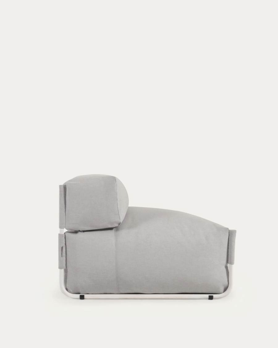 Square modular 100% outdoor sofa pouffe w/ backrest, light grey, white aluminium 101x101cm