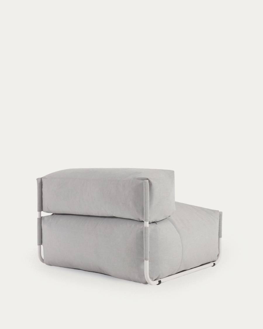Square modular 100% outdoor sofa pouffe w/ backrest, light grey, white aluminium 101x101cm
