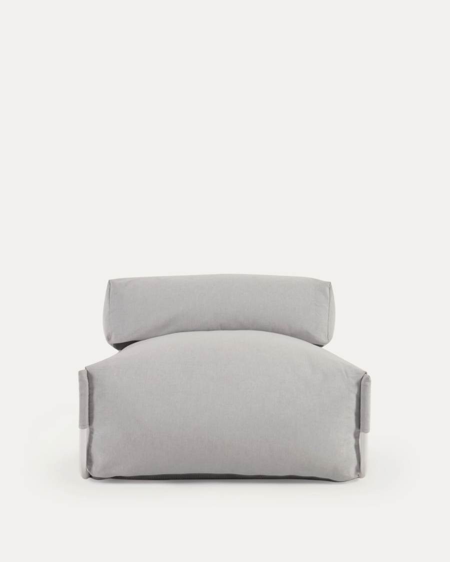 Square modular 100% outdoor sofa pouffe w/ backrest, light grey, white aluminium 101x101cm